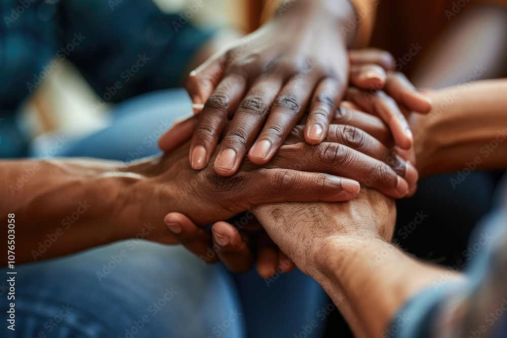A close-up of hands holding each other in support during therapy, symbolizing the power and unity within group therapy for black people, focusing on emotional connection between individuals. A close-up of hands holding each other in support during therapy, symbolizing the power and unity within group therapy for black people, focusing on emotional connection between individuals.