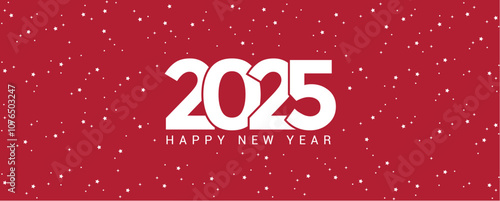2025 happy new year red banner with stars vector illustration