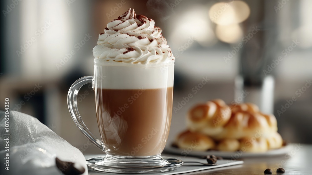 A cup of coffee with a generous dollop of whipped cream on top A cup of coffee with a generous dollop of whipped cream on top