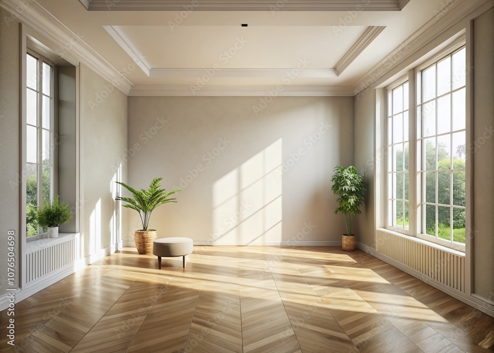 Minimalist Empty Room Mockup with Light Walls and Wooden Floor for Creative Designs and Presentations, Ideal for Showcasing Furniture or Interior Concepts in 3D Rendering Minimalist Empty Room Mockup with Light Walls and Wooden Floor for Creative Designs and Presentations, Ideal for Showcasing Furniture or Interior Concepts in 3D Rendering