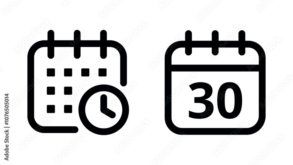 Simple flat hollow calendar icons isolated on transparent background for websites and graphic resources. Calendar icon with specific day marked, day 30. Simple flat hollow calendar icons isolated on transparent background for websites and graphic resources. Calendar icon with specific day marked, day 30.