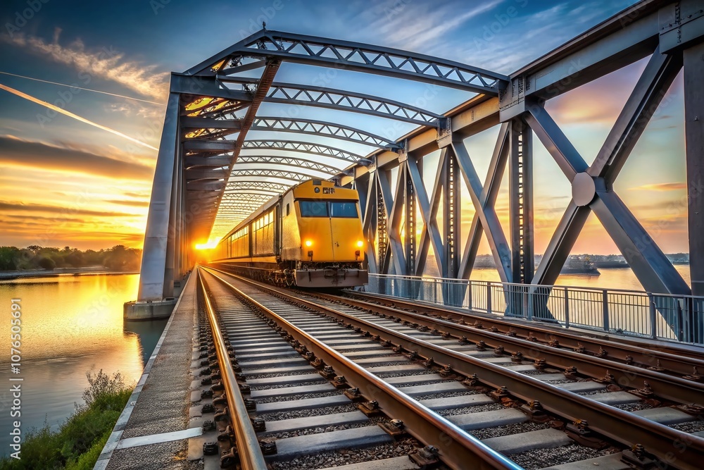 Minimalist Photography of a Diesel Train Crossing a Railway Bridge with Serene Background and Soft Lighting, Capturing the Essence of Transportation and Industrial Design Minimalist Photography of a Diesel Train Crossing a Railway Bridge with Serene Background and Soft Lighting, Capturing the Essence of Transportation and Industrial Design