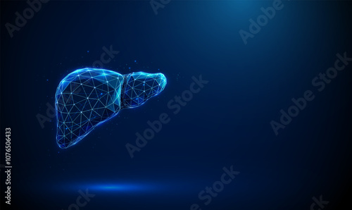 Abstract blue human liver structure. Liver anatomy, left and right lobules. Healthcare medical and anatomical concept. Low poly style.