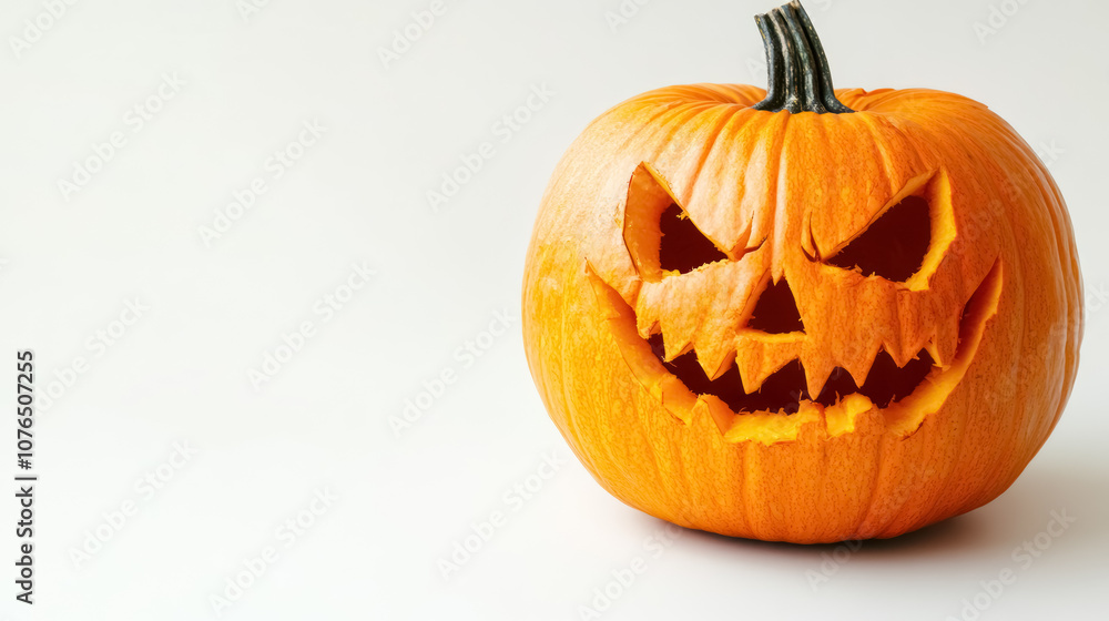 close-up of carved pumpkin with scary face isolated on white close-up of carved pumpkin with scary face isolated on white