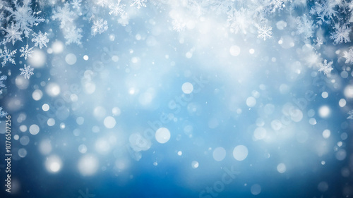 Blue bokeh winter background.