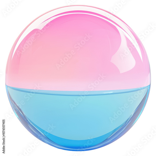 A pink and blue glass ball with a blue and pink line dividing it isolated on transparent or white background, png