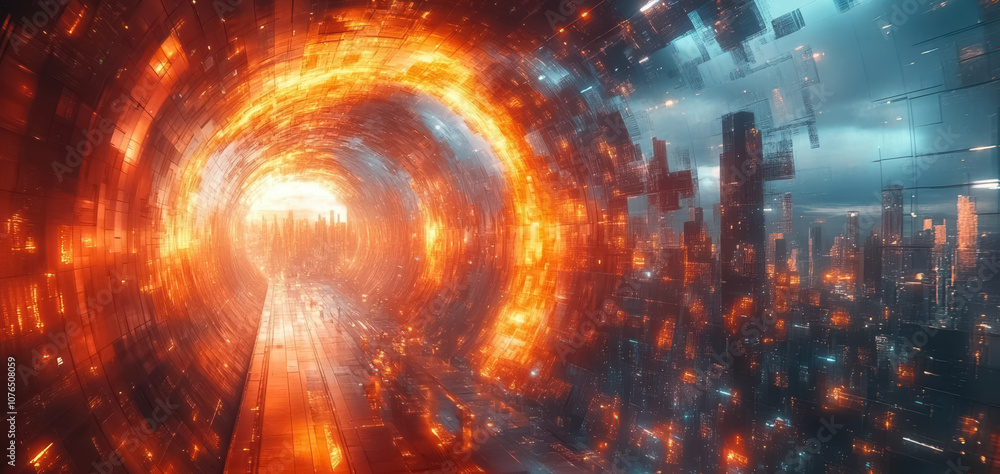 Obraz premium futuristic cityscape, integration of art and technology in modern urban environments