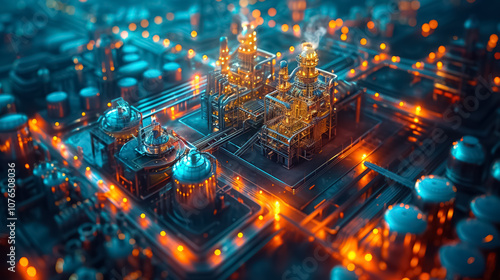 futuristic oil and gas power plant refinery with storage tanks facility for oil production