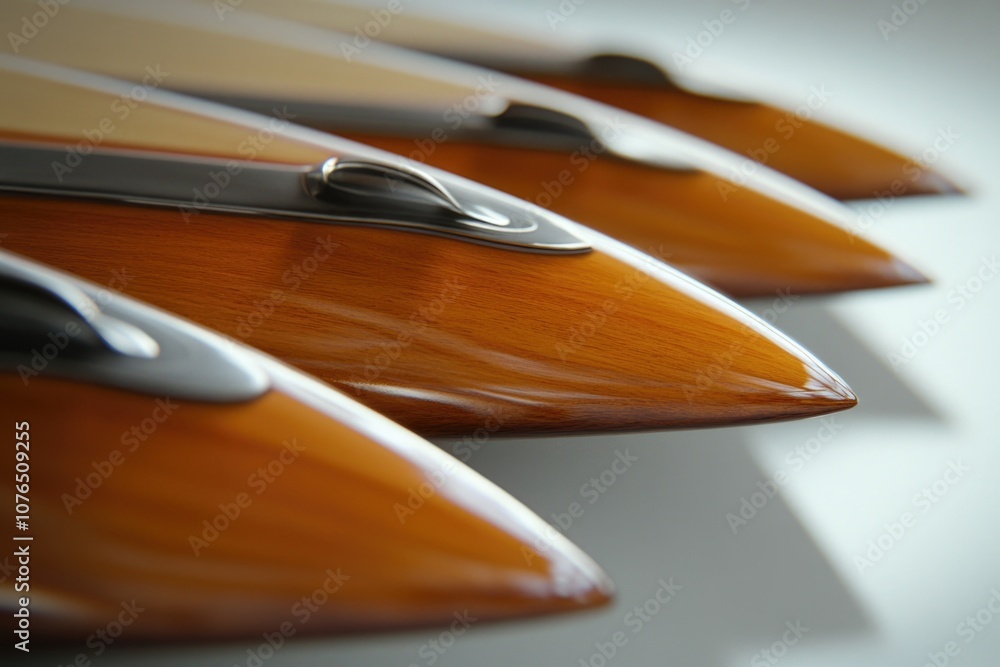 A row of surfboards lined up against a wall, ready for use A row of surfboards lined up against a wall, ready for use