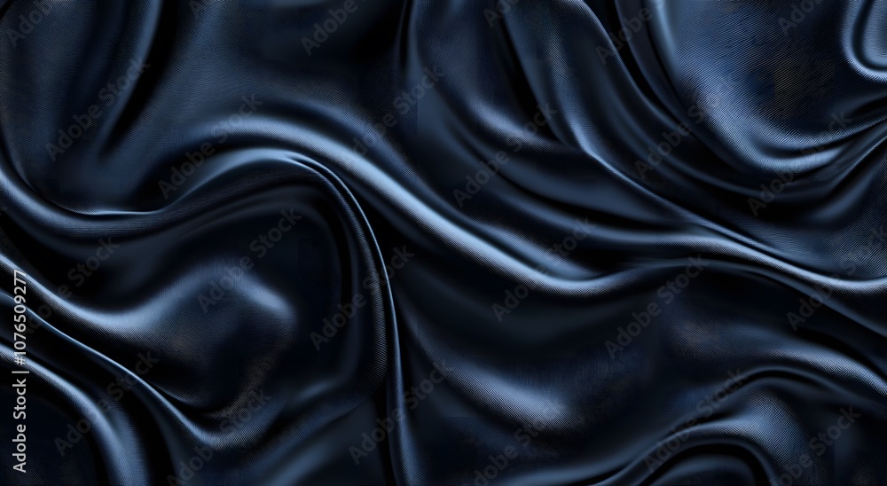 Fototapeta premium Black silk fabric and background. Creating a simple yet elegant abstract composition with digital art style patterns, can be used as wallpaper or background in graphic design projects.