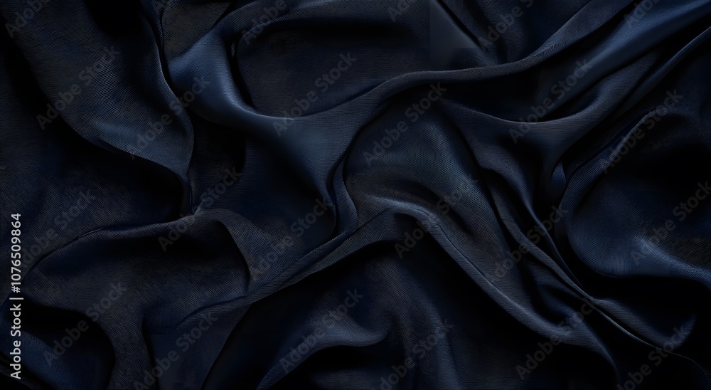 Fototapeta premium Black silk fabric and background. Creating a simple yet elegant abstract composition with digital art style patterns, can be used as wallpaper or background in graphic design projects.