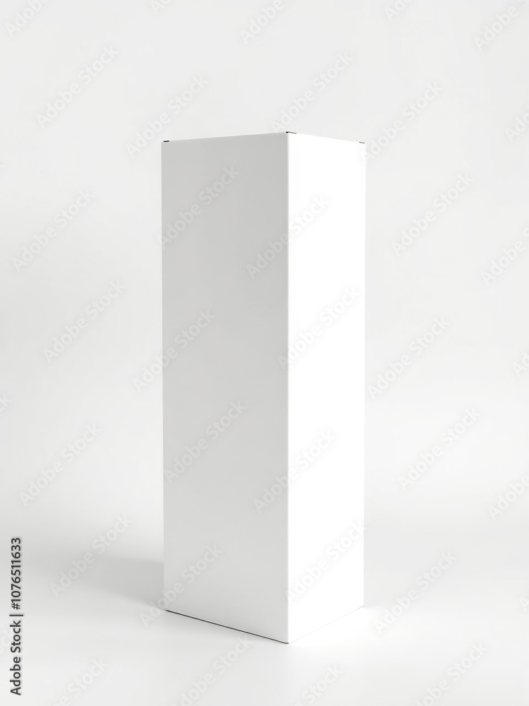 A mockup tall white box standing on a pristine white background, perfect for showcasing product designs or branding concepts, template, presentation, package A mockup tall white box standing on a pristine white background, perfect for showcasing product designs or branding concepts, template, presentation, package