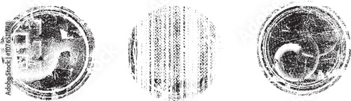 Vector rough edges badges set .Grunge set of textured black labels . Pack of vector stickers. Grunge circle stamps, insignias, labels, tags for your design. Grunge textured black vector rubber stamps