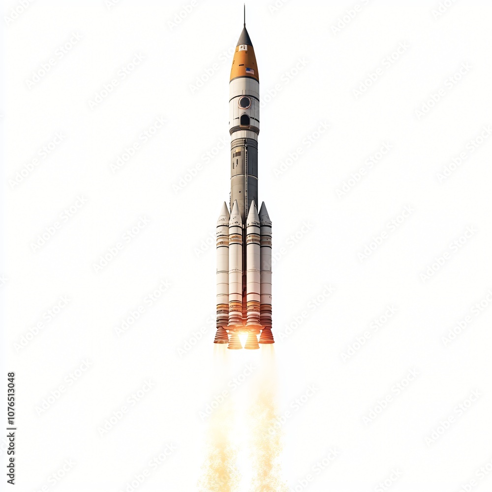 Naklejka premium Space Launch Rocket with Smoke and Fire
