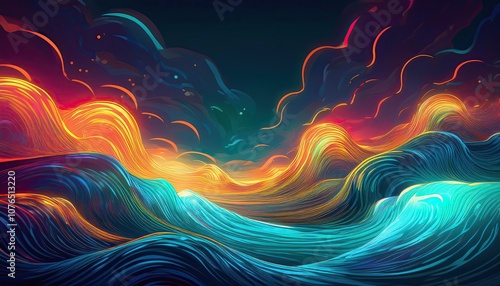 Abstract, undulating lines with vibrant colors ideal for backgrounds, web design, digital art, and creativitythemed projects. photo