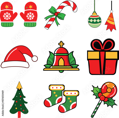 Holiday Bundle: Christmas Lights, Lollipops, sock, bell, gift box, tree , gloves and Mittens