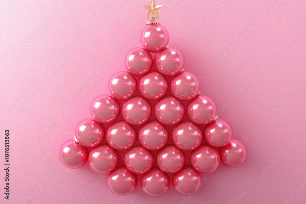 A creative and colorful way to display a Christmas tree using balloons on a bright pink background A creative and colorful way to display a Christmas tree using balloons on a bright pink background