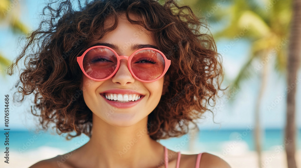 Stylish happy young woman summertime Stylish happy young woman summertime