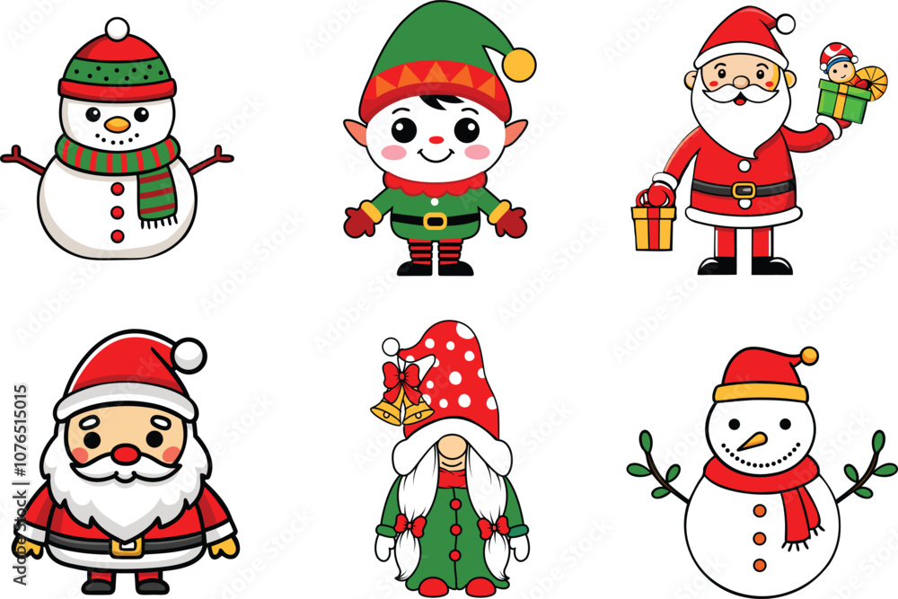 Holiday Cheer with Cute Christmas Characters: Santa, Gnome, Elf, and Snowman Holiday Cheer with Cute Christmas Characters: Santa, Gnome, Elf, and Snowman