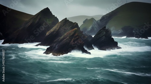 Rugged Cliffs and Stormy Seascape photo