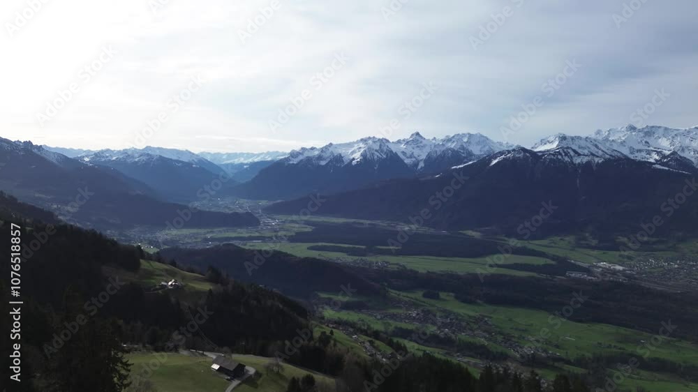 Aerial drone view of Snow Covered Mountain Landscape in Vorarlberg, Austria Aerial drone view of Snow Covered Mountain Landscape in Vorarlberg, Austria