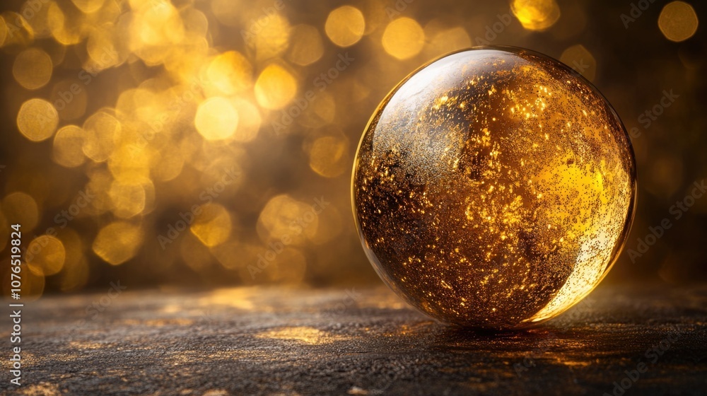 Fototapeta premium A clear glass ball sits atop a simple wooden table, waiting for something to happen