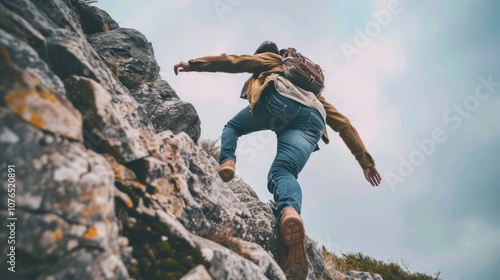 Man Climbing Rocky Mountain