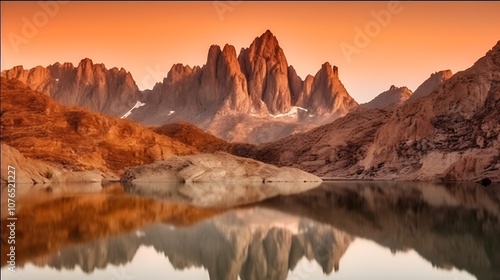 Mountain Range Reflection in a Still Lake at Sunset