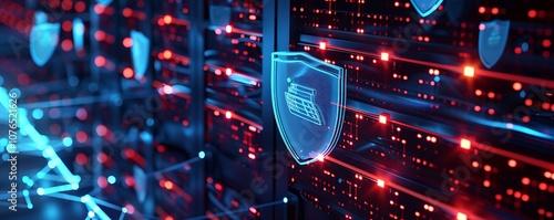 Shield icons hovering over sensitive cloud databases