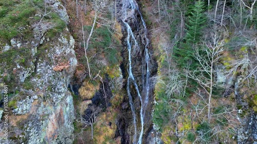 Aerial view over the beautiful waterfall in Pyrenees mountains, France, High quality 4k footage