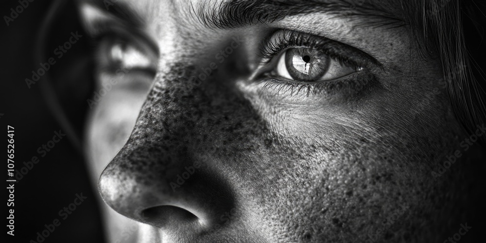 Naklejka premium Close-up portrait of a woman with freckles, suitable for personal or professional use
