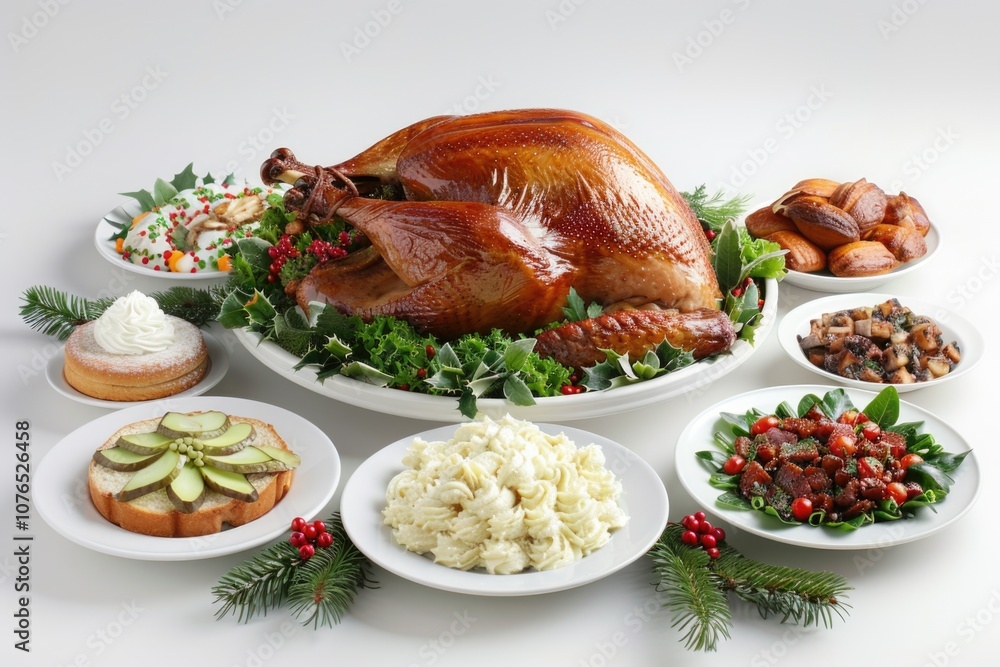 A large turkey sitting on a white plate, perfect for Thanksgiving or holiday dinner A large turkey sitting on a white plate, perfect for Thanksgiving or holiday dinner