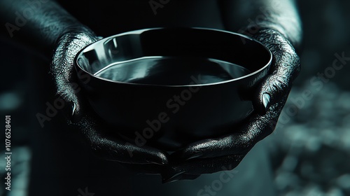 Black hands with a black bowl created with Generative AI tech

 photo