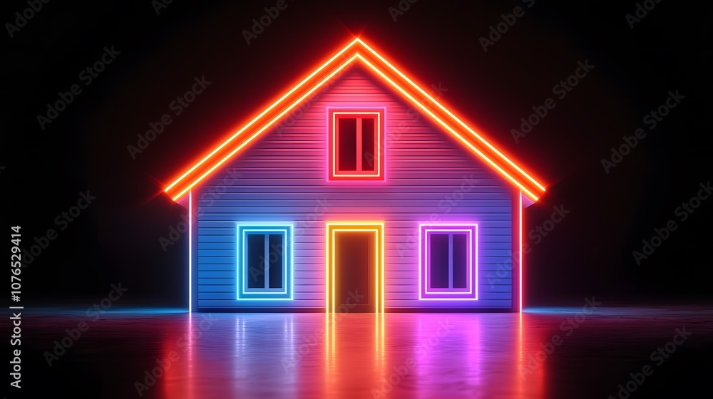 Explore the captivating beauty of a neon-illuminated house design in modern architecture Explore the captivating beauty of a neon-illuminated house design in modern architecture
