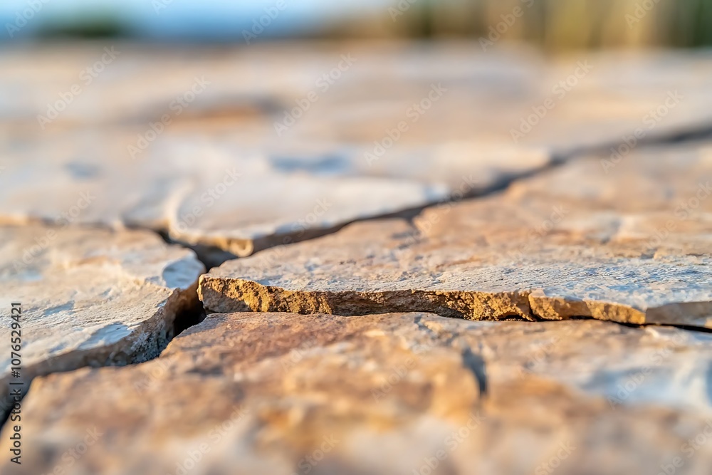 Close-up of cracked stone path in warm sunlight. Close-up of cracked stone path in warm sunlight.