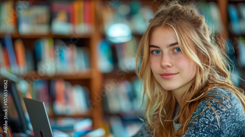 Librarian at her workplace in the library