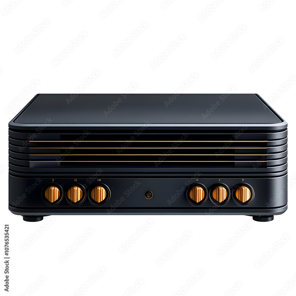 Fototapeta premium Vintage Record Player with Gold Accents Isolated on a Transparent Background.