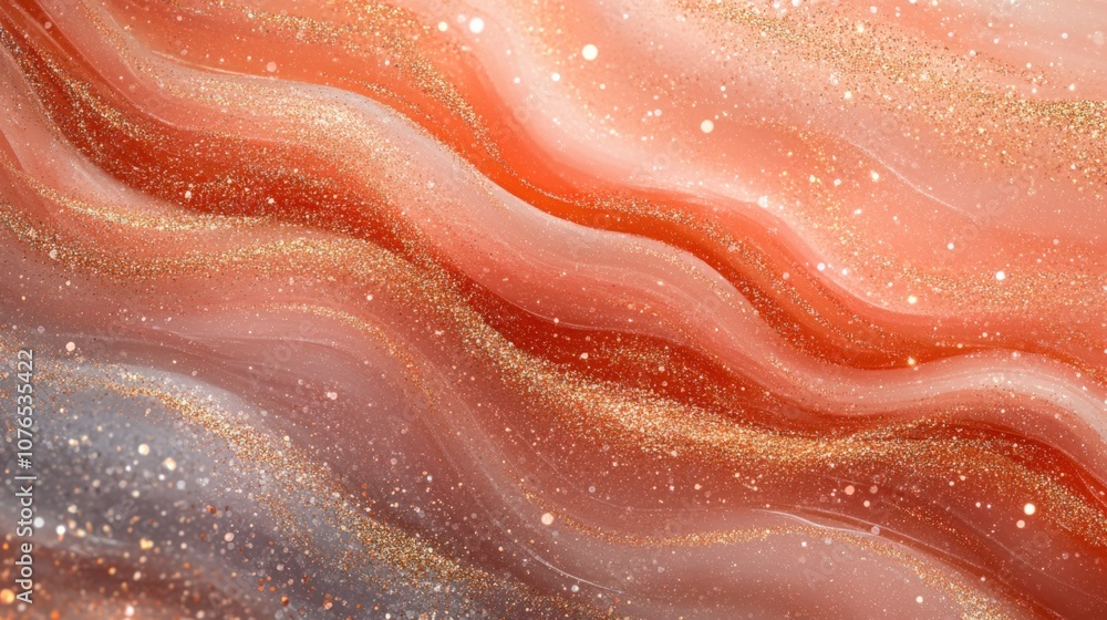 Elegant Abstract Waves with Golden Glitter and Soft Coral Tones Elegant Abstract Waves with Golden Glitter and Soft Coral Tones
