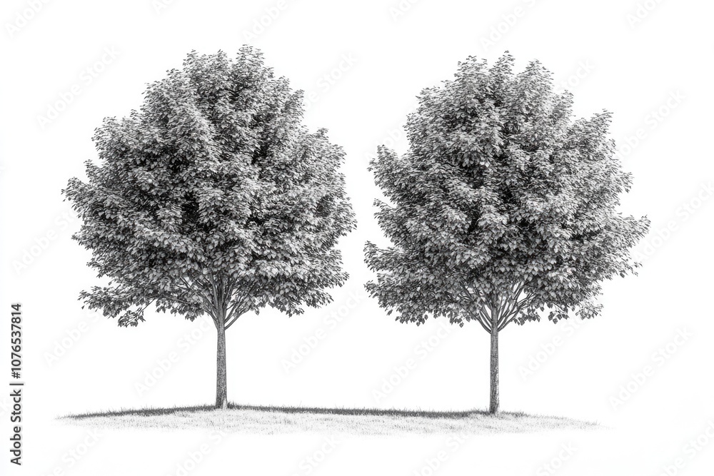 Fototapeta premium Two trees standing tall amidst lush green grass