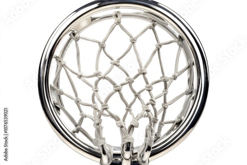 A basketball net with a ball inside, great for sports or fitness-themed images photo