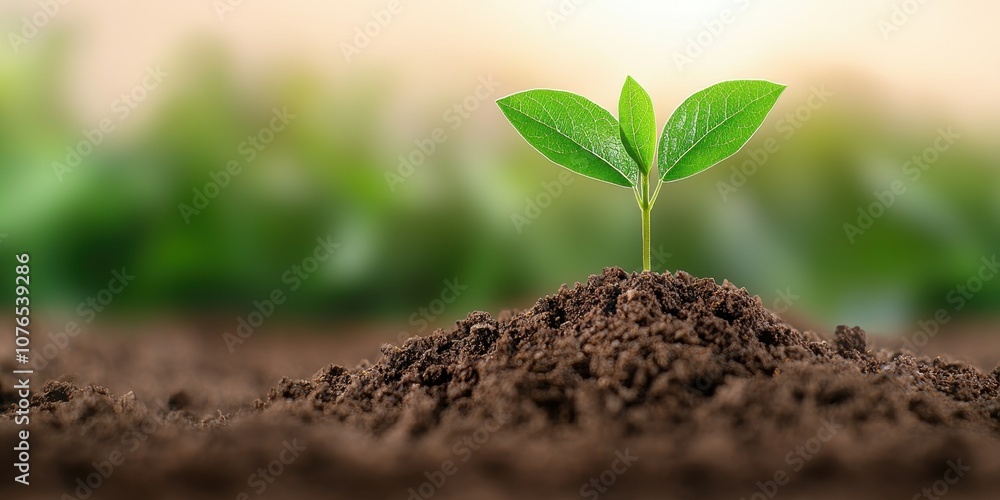 A fresh green sprout emerging from rich soil in a vibrant, natural environment. A fresh green sprout emerging from rich soil in a vibrant, natural environment.
