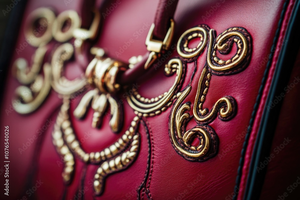 Fototapeta premium A detailed view of a stylish red handbag with golden hardware
