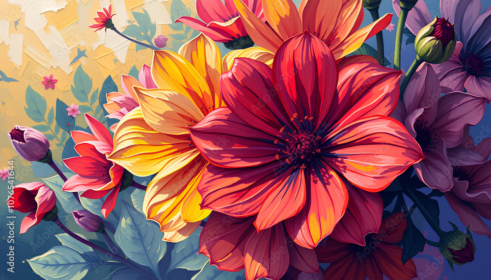 Oil painted flowers in vibrant colours. Generative AI
Oil painted flowers in vibrant colours. Generative AI