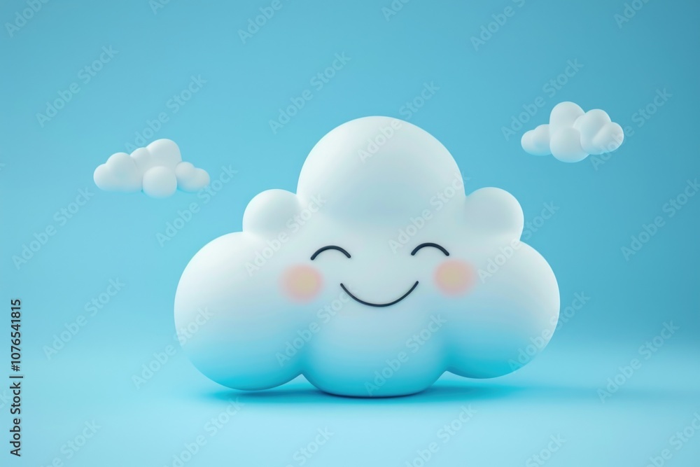 A happy cloud with a smiling face on a bright blue background, ideal for use in illustrations, designs, and more A happy cloud with a smiling face on a bright blue background, ideal for use in illustrations, designs, and more