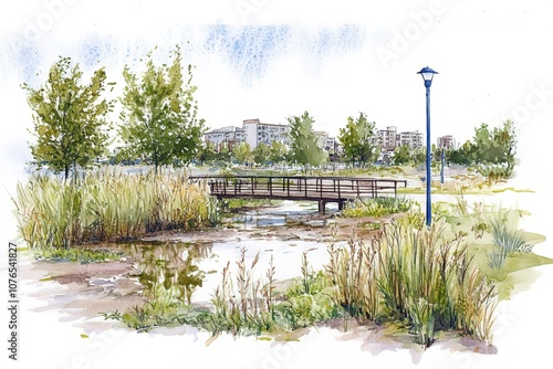 Building view with landmark of Niort is the commune in France. Watercolor splash with hand drawn sketch illustration in vector.
