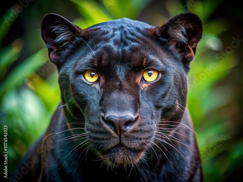 Stunning Close-Up of a Black Panther's Face on a Solid Background, Capturing the Majestic Features and Intense Gaze of This Powerful Big Cat in Natural Light