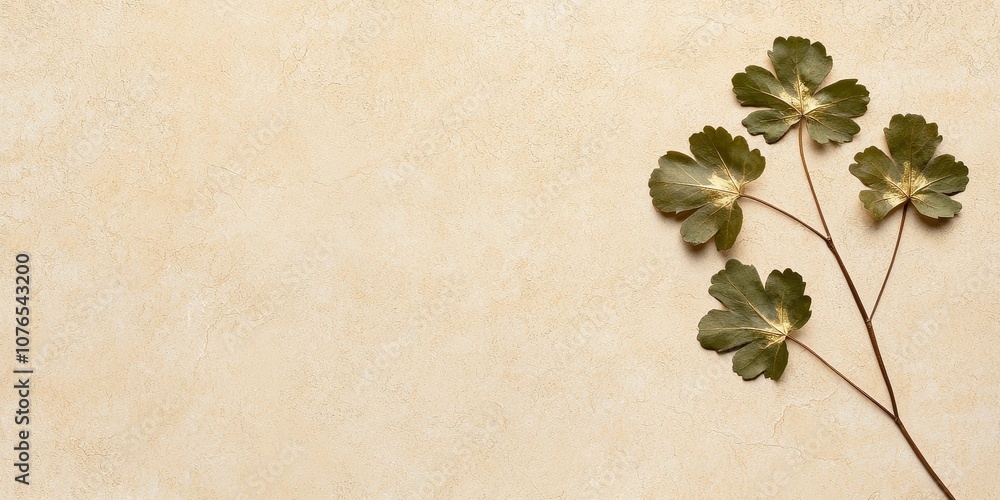 A serene plant with delicate green leaves against a soft beige backdrop. A serene plant with delicate green leaves against a soft beige backdrop.