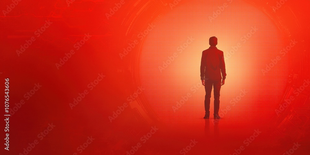 A silhouette of a person standing in a vibrant red environment, evoking contemplation. A silhouette of a person standing in a vibrant red environment, evoking contemplation.