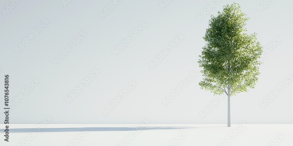 Obraz premium A single green tree stands alone in a minimalist landscape with a clear sky.