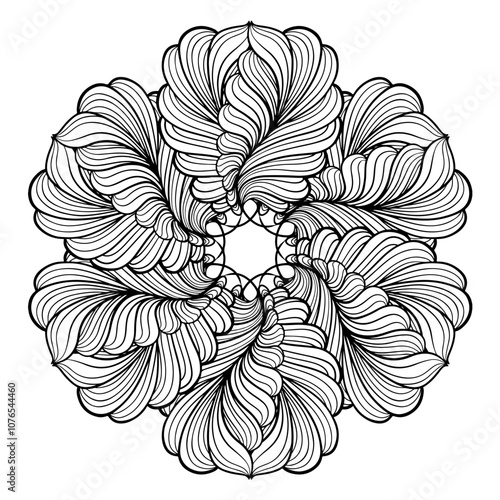 Elegant Vector Black and White Floral Mandala Design that enhances visual appeal beautifully. Perfect for antistress coloring pages.